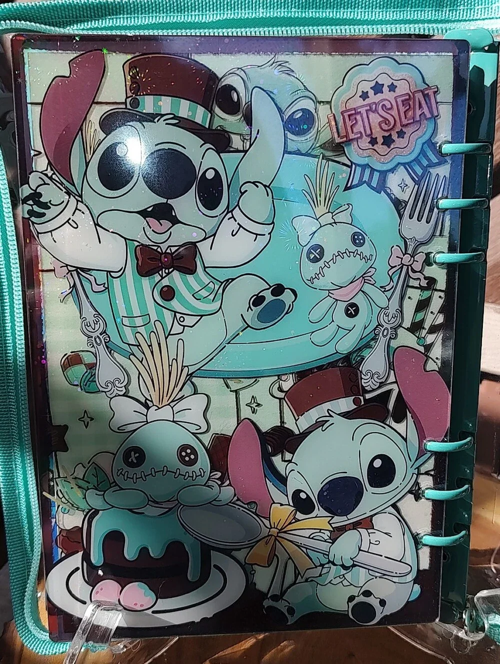 Stitch A5 Acrylic Shaker Notebook with Teal And Chocolate Accents